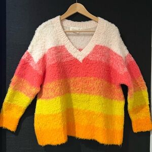 Anthropologie super soft V-Neck Sweater in Pink, Orange, and Yellow